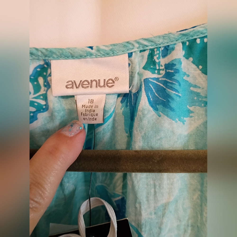 Avenue Size 18 Floral Blue Dress. Cute Ruffle Detail And Tie With Tassel's. - Picture 2 of 12